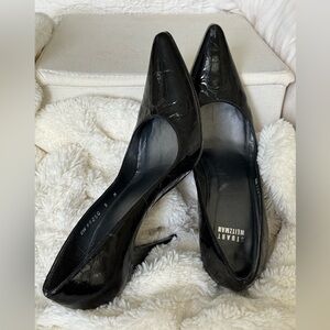 Stuart Weitzman Classy Black Stiletto Pumps! Textured Black Patent Leather Luxe